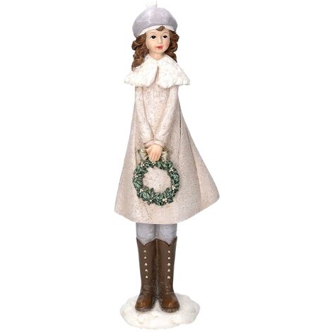Statua resina bambina con ghirlanda bianco cm8x12h31,5