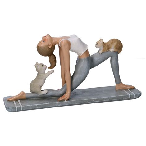 Statua resina donna con gatti grigio cm22x6,5h11,5