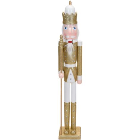 STATUA SCHIACCIANOCI NATALIZIO IN LEGNO 106CM BIANCO ORO MODELLO ASSORTITO
