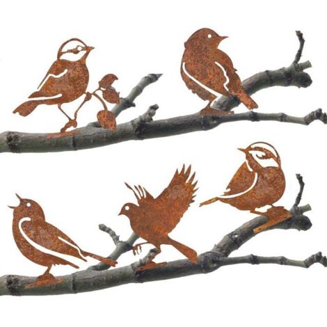 STATUE 5 pièces Oiseaux Rouillés Décoration de Jardin pour Arbre, Patine Rouille Naturelle, Décoration de Jardin en Métal