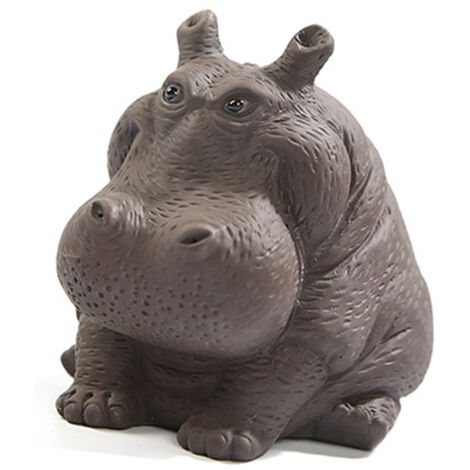 [Statue Animal] Hippo Figurine Purple Clay Ceramic Sculpture Hippo Statue Desktop Ornament for Tea Set Accessories Home Tea Tray Decor