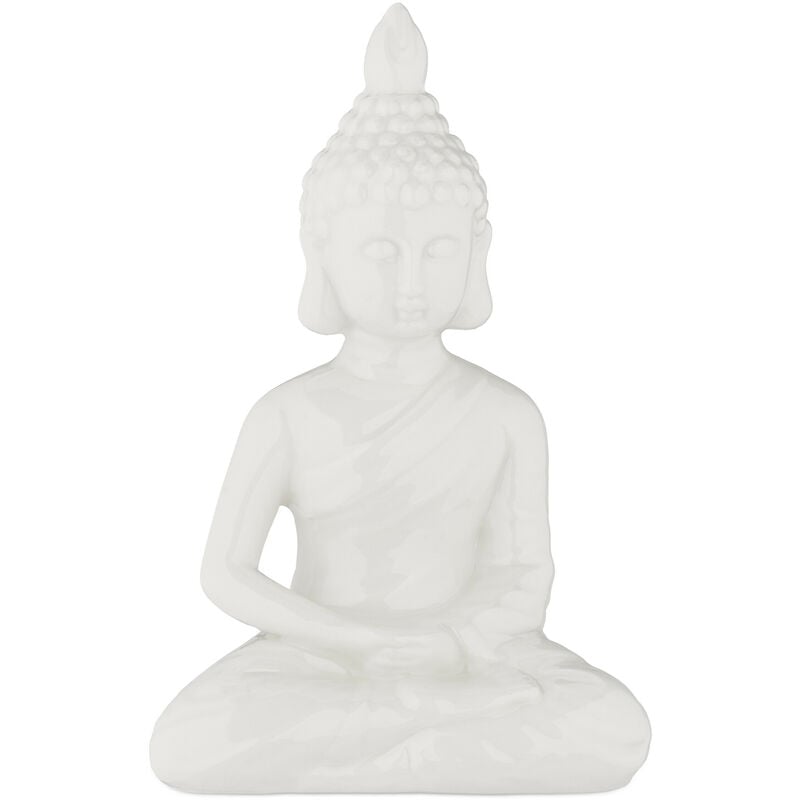 Relaxdays - Statue bouddha assis, 18 cm de haut, résistant aux intempéries et au gel, pour le salon ou jardin, blanche