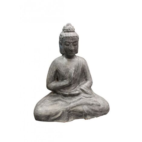 Statue Bouddha assis en terre cuite gris H. 52 cm – Décoration zen pour intérieur – Largeur 45 cm – Profondeur 20 cm – Meubletmoi
