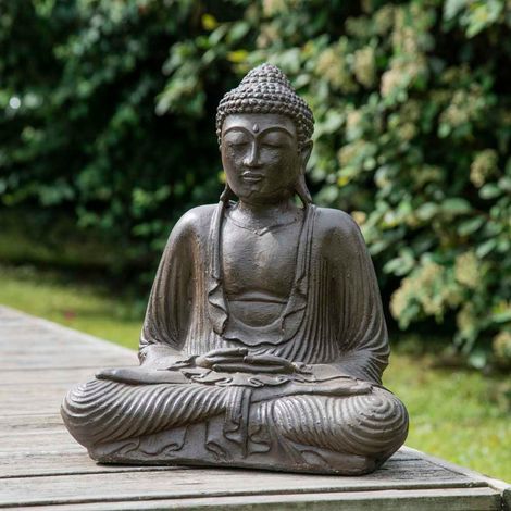 Statue bouddha assis position offrande brun 42 cm - Marron