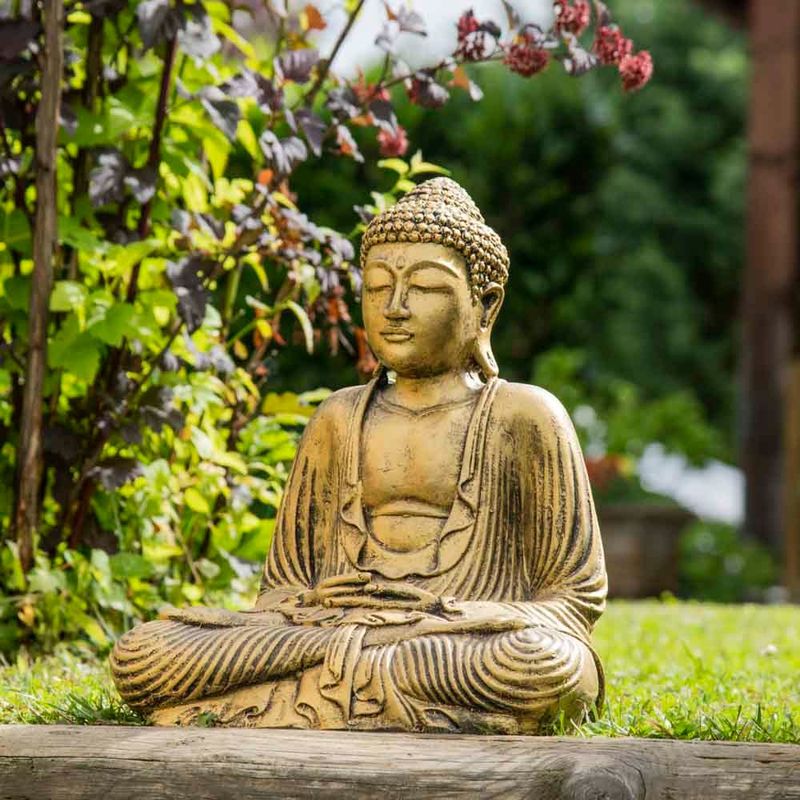 Wanda Collection - Statue bouddha assis position offrande doré 42 cm - Doré