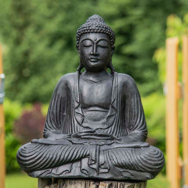 Wanda Collection - Statue bouddha assis position offrande noir 42 cm - Noir