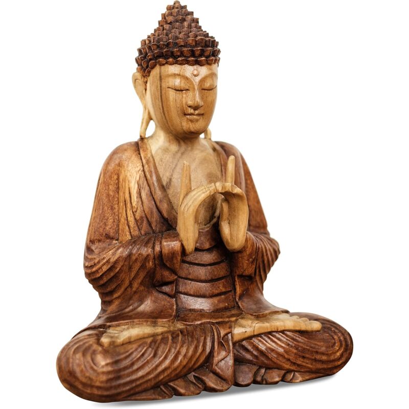 Statue Bouddha Bouddha en Bois de Bali, Statue bouddhique, Sculpture en Bois Massif, Durable et Fait Main (30 cm)