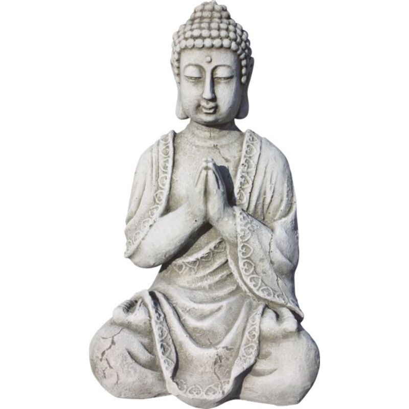 Statue Bouddha méditation 32cm. Pierre reconstituée Couleur Argent