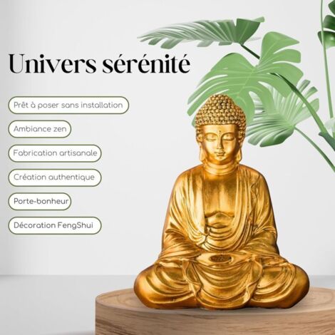 Statue Bouddha Méditation Or - Statuette Décoration Zen et Feng Shui - Apporte une Ambiance Apaisée et Relaxante à Votre Intérieur - Statue Porte-Bonheur Couleur Or - Hauteur: 20cm