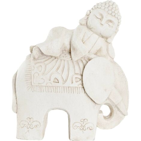statue bouddha reposant sur éléphant blanc style oriental - blanc vieilli effet pierre