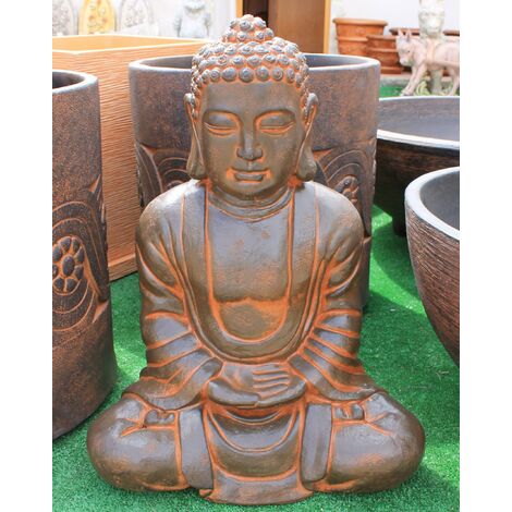 Statue Bouddha RÉUSSIE 60 cm. Pierre reconstituée Couleur Oxyde