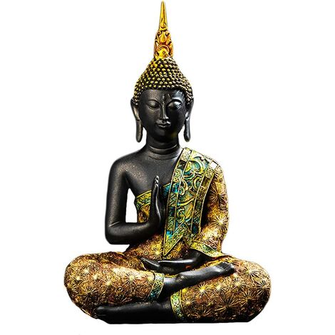 Statue Bouddha Thaïlandais, Collection, Cadeau Sculpture Intérieur Maison, Jardin Extérieur Art Déco, Résine, Doré, 41 cm