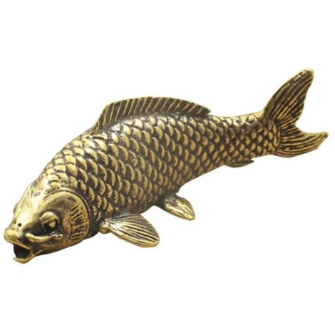 Statue Carpe en Laiton Peinte à la Main, Ornement Feng Shui et Décoration de Table, 6.9 x 2.6 x 2.5 cm