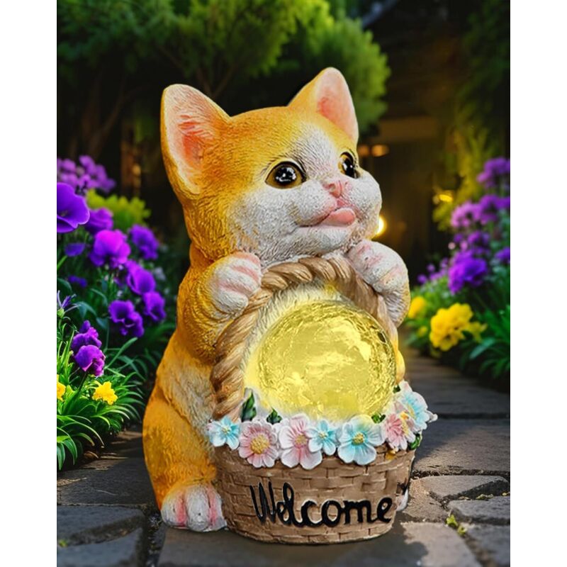Statue Chat de Jardin Solaire – Décoration Extérieure Étanche avec Éclairage pour Patio, Balcon et Pelouse