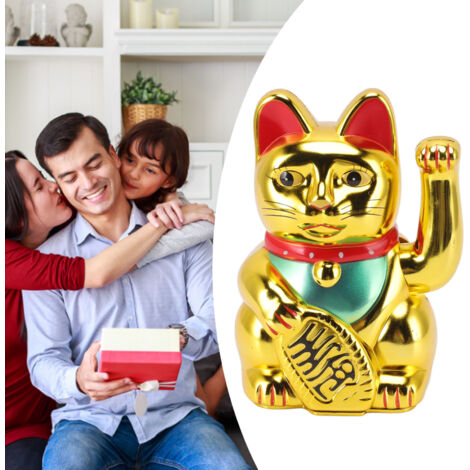 Statue Chat Maneki-neko Fortune Cat + 0256A + Chat de Fortune Doré Bright Golden 6in Invitant la Richesse et les Bénédictions