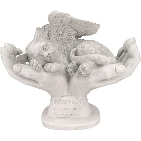 Statue Chat Multicolore Dans les Mains de Dieu – Décoration Commémorative, Idée Cadeau, Art Religieux, Sculpture Colorée, Accessoire Maison