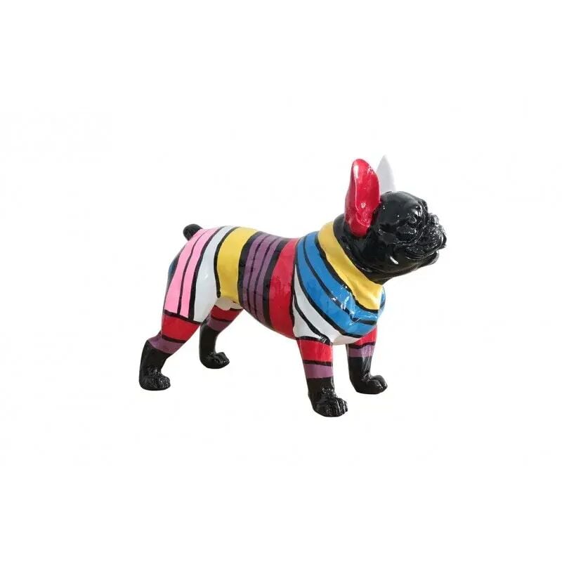 Meubletmoi - Statue chien noir à bandes peinture multicolore en résine - arthur