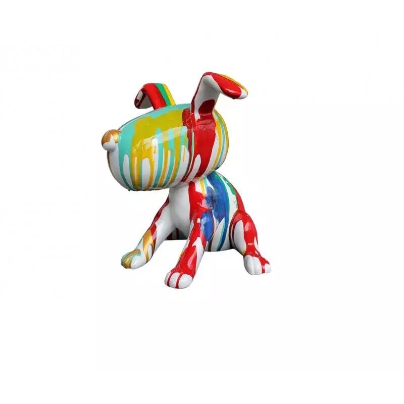 Meubletmoi - Statue chien assis avec peinture multicolore h. 28 cm - snoop drips 2