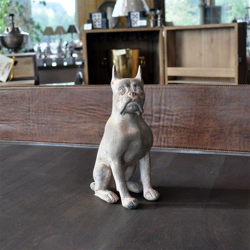 Statue chien assis résine 14x09x23 cm - Gris