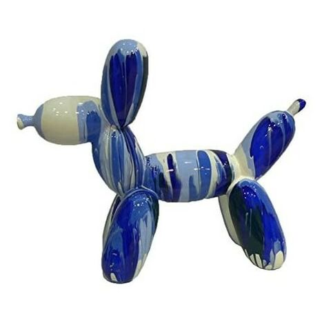 Statue chien balloon avec coulures bleu clair et foncé H40 cm - BALO - Bleu