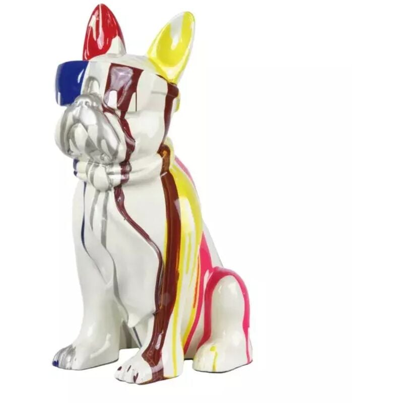 Meubletmoi - Statue chien blanc à lunettes et peinture H.37 cm - the boss