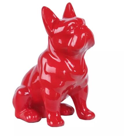Statue chien boston terrier assis rouge laquée H22 cm - HARU