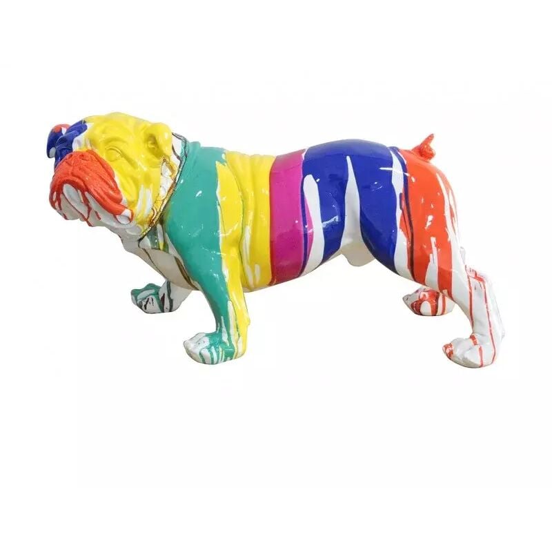 Meubletmoi - Statue chien bulldog peinture multicolore en résine h. 40 cm - justin
