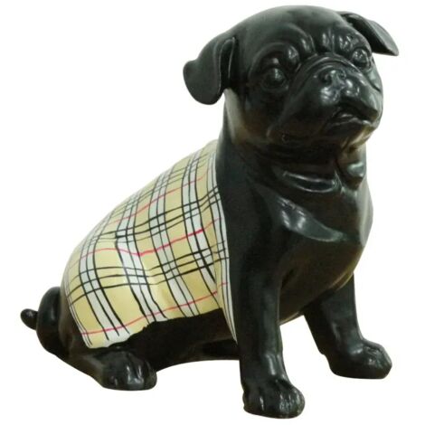 Statue chien carlin peinture noir et tartan écossais H20 cm - MIKE