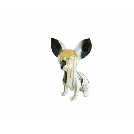 Statue chien chihuahua coulures argenté et doré H.30 cm - BEVERLY 03 - Doré