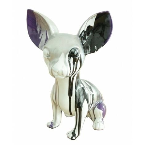 Statue chien chihuahua coulures argentées et violet H.30 cm - BEVERLY 02