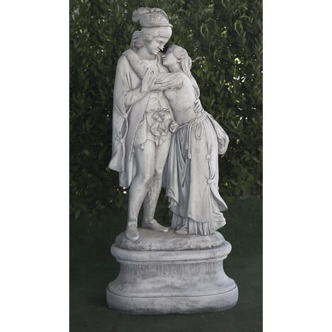 Statue classique en pierre reconstituée Roméo et Juliette 62x33x138cm. - Piédestal 70x45x35cm.
