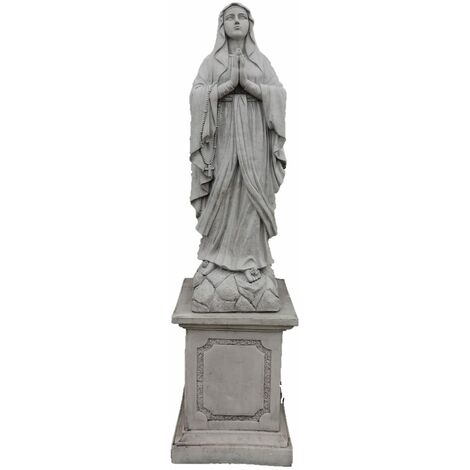 Statue classique en pierre reconstituée Vierge de Lourdes 34x34x124cm. Peana 46x46x63cm.