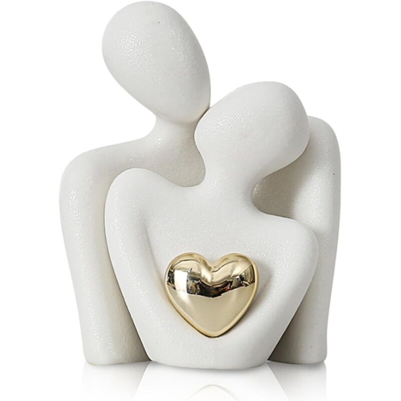 Statue couple romantique abstraite blanche, sculpture étagère salon cadeau mariage