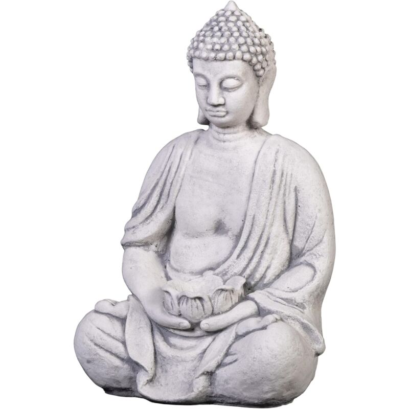 Statue de Bouddha en Pierre Solide avec Bol, Taille 40 cm, Couleur Gris, Poids 11 kg, en Pierre moulée résistante au Gel pour l'intérieur et