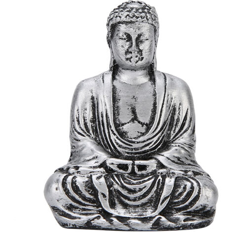 Statue de Bouddha en résine argentée, figurine assise pour décoration intérieure et autel bouddhiste