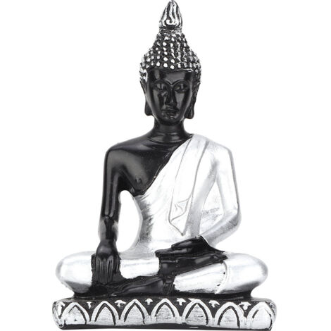 Statue de Bouddha en Résine Artisanale pour Bac à Sable - Décoration d'Extérieur Style Asie du Sud-Est (Argenté)