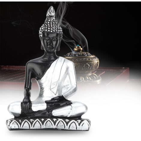 Statue de Bouddha en Résine pour Jardin Zen - Décoration Extérieure Asiatique Argentée