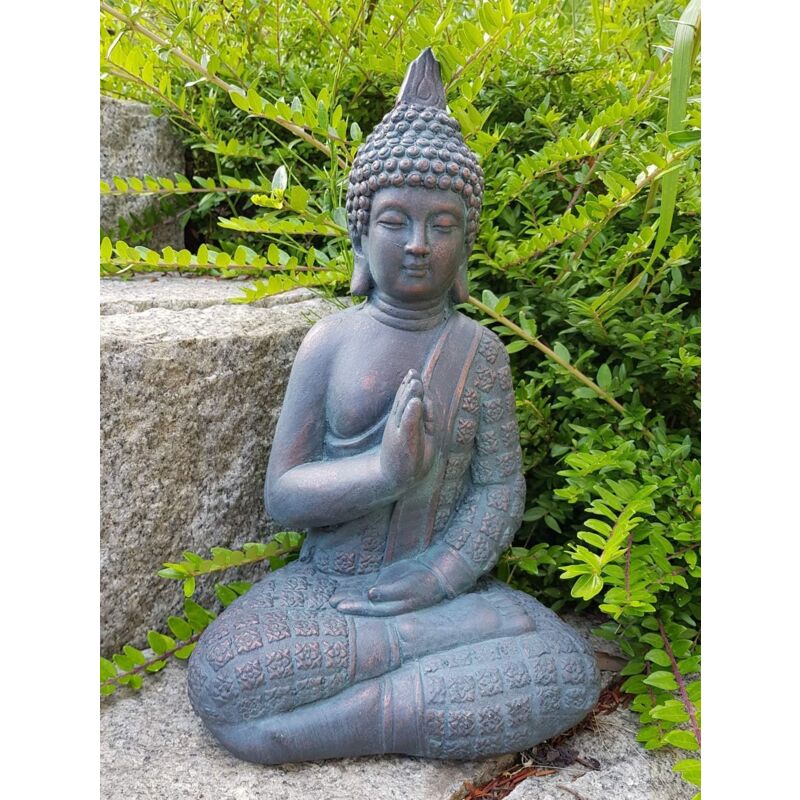 Statue de Bouddha Feng Shui Figure de Bouddha Décoration Jardin Boudda Pierre Artificielle 33cm Imitation Bronce
