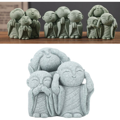 Statue de Bouddha Miniature en Pierre Verte - Ensemble 3 Petits Moines Décoratifs pour Aquarium, Jardins Zen et Espaces Intérieurs