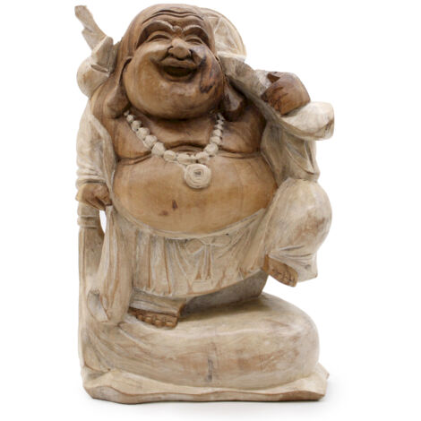 Statue de Bouddha sculptée à la main  30 cm en bois  Blanchi à la chaux- Vendu par 1