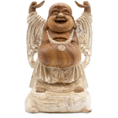 Statue de Bouddha sculptée à la main - 40 cm Hands Up - Blanchi à la chaux- Vendu par 1