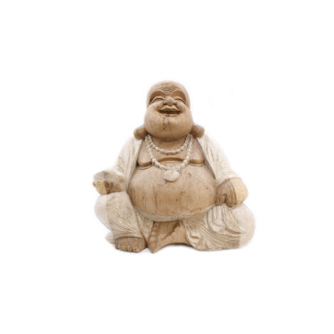 Statue de Bouddha sculptée à la main - 50 cm Happy - Blanchiment à la chaux- Vendu par 1
