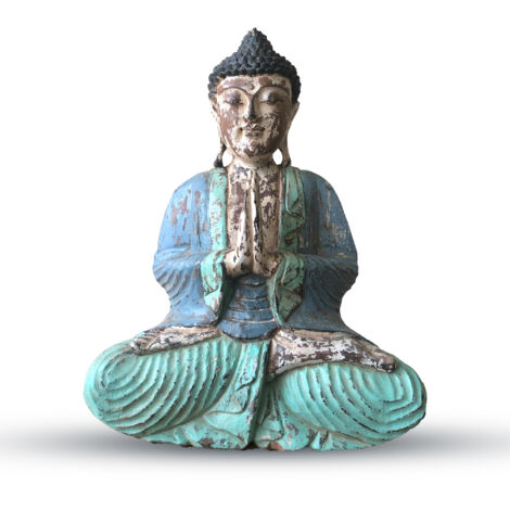 Statue de Bouddha sculptée à la main à la menthe bleue vintage - 40 cm - Bienvenue- Vendu par 1