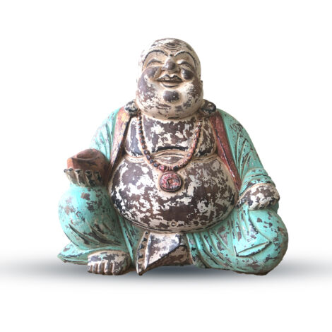 Statue de Bouddha sculptée à la main à la menthe vintage - 40 cm - Happy Buddha- Vendu par 1