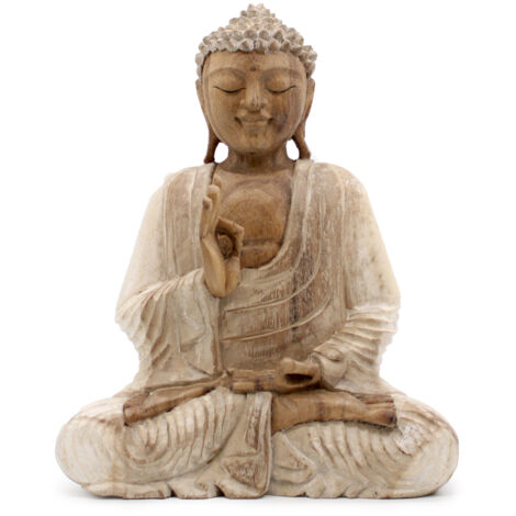 Statue de Bouddha sculptée à la main - Transmission pédagogique de 30 cm - Blanchi à la chaux- Vendu par 1