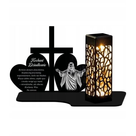 Statue de bougie solaire LED personnalisée XL Premium Croix et Deux Cœurs