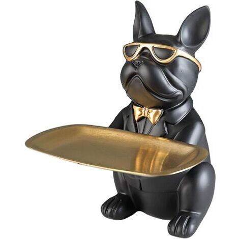 Statue de bouledogue en résine - Figurine de chien - Décoration artisanale - Noir