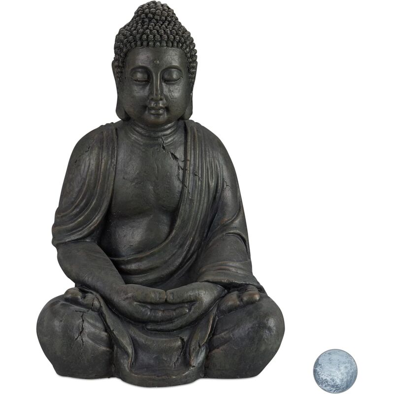 Statue de Buddha Figurine de Bouddha décoration Jardin Sculpture céramique Zen 70 cm, foncé, Gris/argenté/métallique