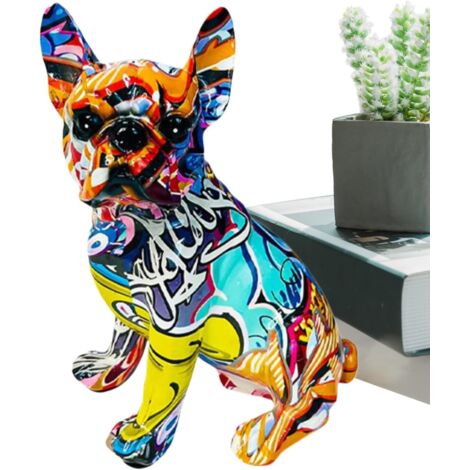 Statue De Bulldog - Modèle Animalier Bulldog Graffiti en Résine pour Bureau