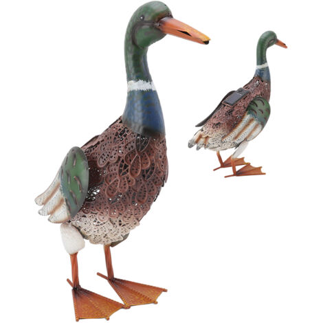 Statue de canard en fer décoration animale peinte étanche avec lumière LED solaire pour cour de pelouse de jardin